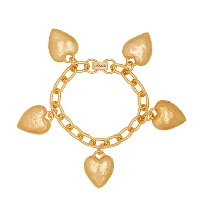 Mondo Mondo Heart Burn Bracelet in gold with heart charms