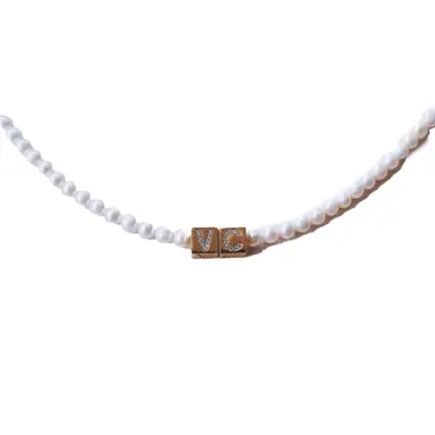 Ten Wilde Pave Pearl Initial Choker with VC initials