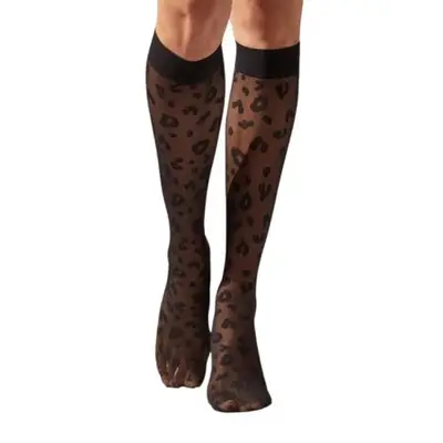 Calzedonia Animal Pattern Sheer Knee-High Socks in black leopard