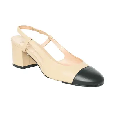 French Sole Baton Heels in cream with black toe cap