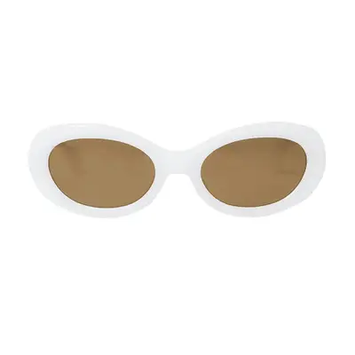 Dries Van Noten Oval Frame Sunglasses in white with golden lenses