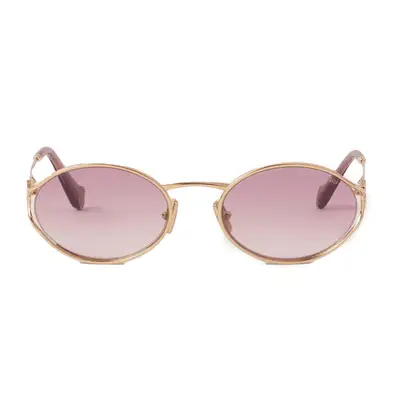 Miu Miu logo sunglasses with gold frames and pink lenses