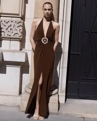 Mango Halter Dress With Flower Detail