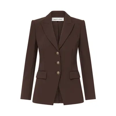 Veronica Beard Orlane Scuba Dickey Jacket in dark chocolate brown with gold buttons