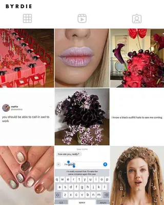 Mood board of fashion, beauty, and lifestyle content alongside memes