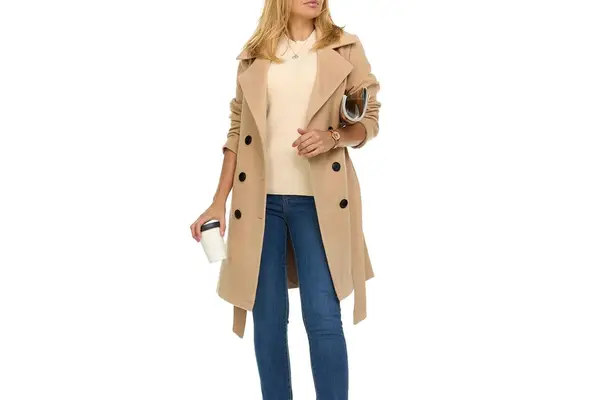 Steve Madden Trench Coat Women – Double-Breasted Long Winter Wool Coat for Women