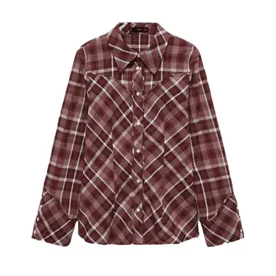 Mango Check Cotton Shirt in burgundy