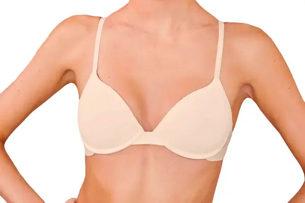Hands hold the straps on a Lively All-Day Plunge No-Wire Bra
