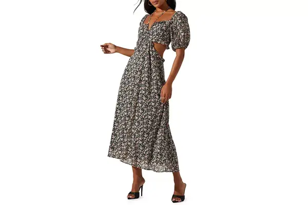 NORDSTROM FLORAL PRINT RUFFLE CUTOUT HALTER NECK