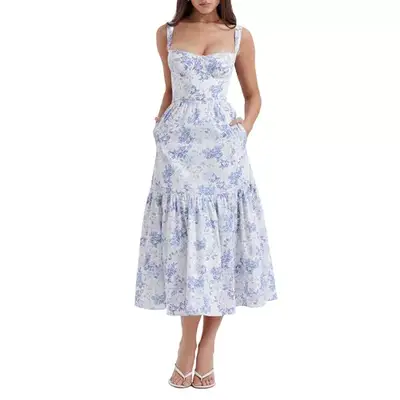 Nordstrom House of CB Elia Floral Stretch Cotton Blend Corset Sundress