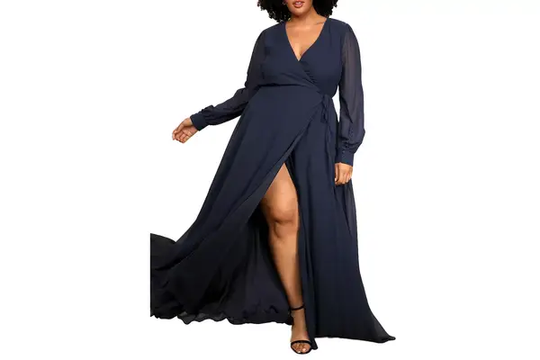 Lulus My Whole Heart Dark Navy Blue Long Sleeve Wrap Dress
