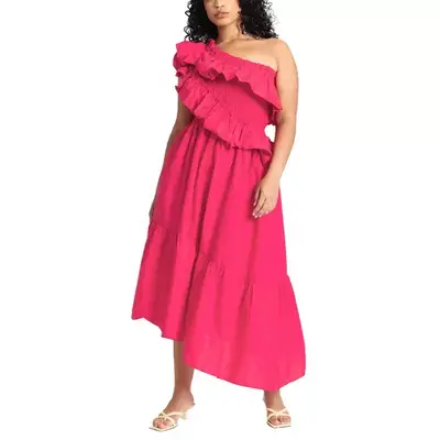 Eloquii One Shoulder Dramatic Ruffle Dress