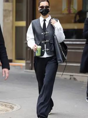 bella hadid leather vest and tie 