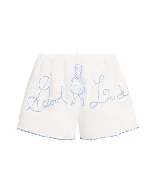 white and blue Bode shorts