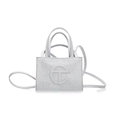 Telfar Small Shopping Bag in silver glitter