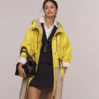 Barbour Evie Showerproof Parka in yellow on model