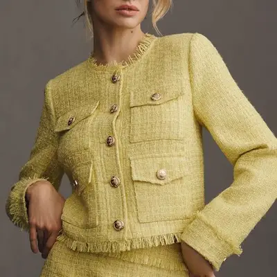 Walter Baker Bennet Tweed Lady Jacket in yellow on model