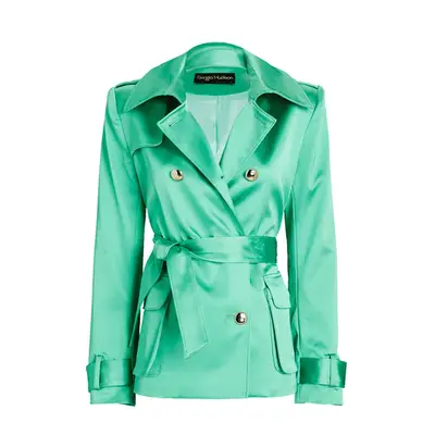 Quince Comfort Stretch Long Trench Coat in camel on model