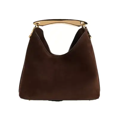 Elleme Boomerang Small Suede Bag in chocolate brown with gold handle