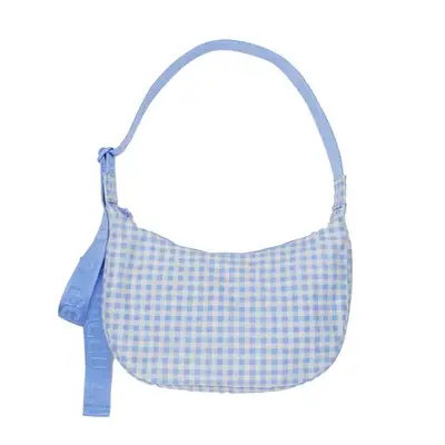 Baggu Medium Nylon Crescent Bag in light blue gingham