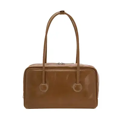 MargeSherwood Soft Boston Shoulder Bag in brown crinkle leather