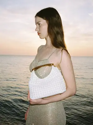 Clare V. Volie tote bag in natural canvas with light brown leather trim