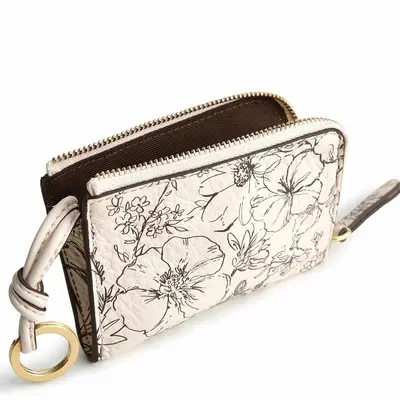 cream Vera Bradley zip card pouch with gold hardware