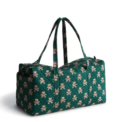 dark green Vera Bradley original duffel tote bag with teddy bear print