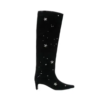 black kitten heel boots with stars