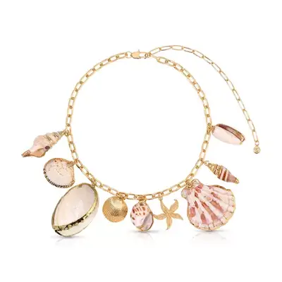 Ettika Private Island Assorted Shell Necklace in pink