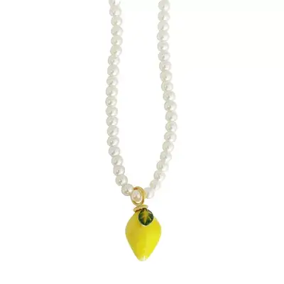 Poporcelain Mini Porcelain Lemon Swarovski Pearl Necklace
