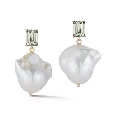 Mateo Green Amethyst and Baroque Pearl Drop Earrings