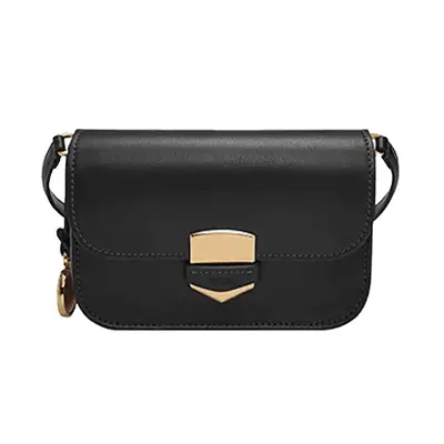 Fossil Lennox Leather Small Flap Crossbody Bag in black with gold clasp
