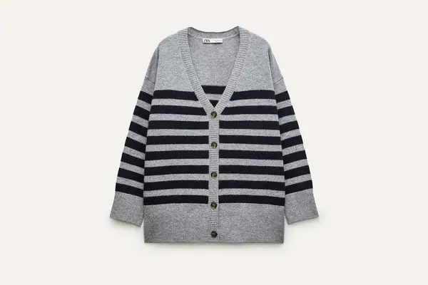 Zara 100% WOOL STRIPED KNIT CARDIGAN