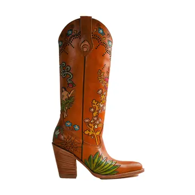 Brother Vellies Eve Doodle Cowboy Boot in brown with multicolored details