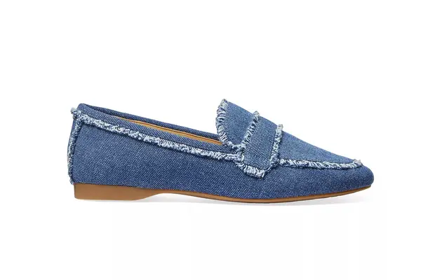 frayed denim loafers
