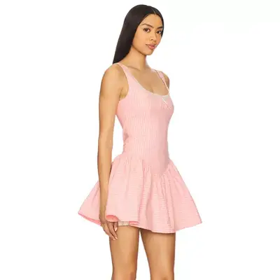 Majorelle Cynthia Mini Dress in pink stripe on model
