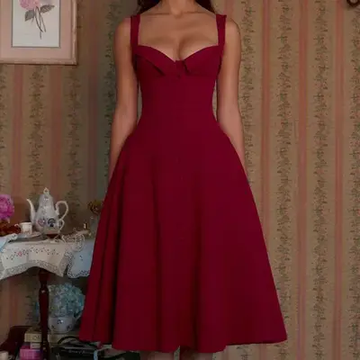 Mirror Palais Cocktails at Eight Lady Length Dress in rosebud red