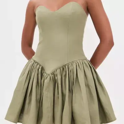 Fe Noel Georgia Sweetheart Mini Dress in olive green on model