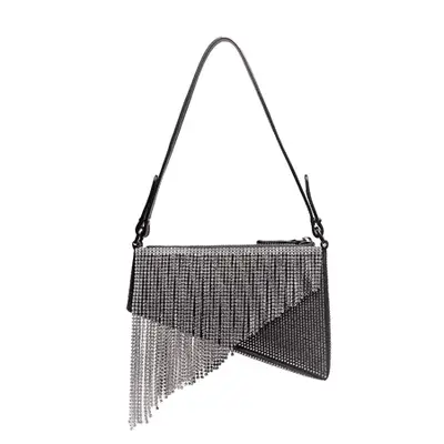 Aupen Purpose Ice bag in black with crystal fringe and studded exterior