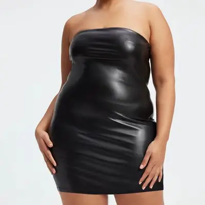 Good American Faux Leather Tube Mini Dress in black