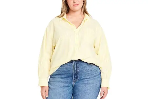 Gap Oversized Button-Down Boyfriend Shirt in Yellow Stripe 