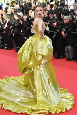 Marina Ruy Barbosa wears a lemon-lime Miss Sohee couture gown to the Horizon premiere at Cannes 2024