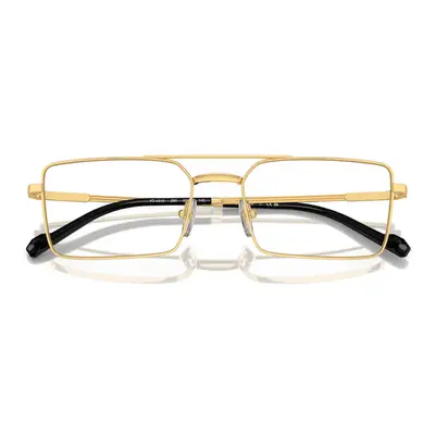 pair of gold metal aviator eyeglasses against plain background