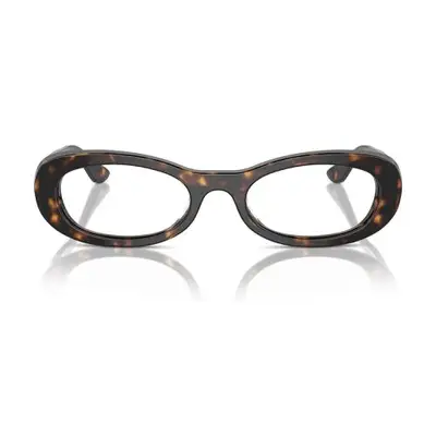 pair of tortoiseshell oval shaped eyeglasses against plain background