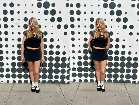 Bella Cacciatore wearing sketchers mary janes