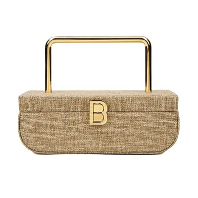Brandon Blackwood Vanity Purse in beige canvas with gold hardware