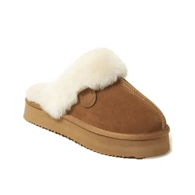 Fireside by Dearfoams Melton Genuine Shearling Platform Scuff slippers in chestnut