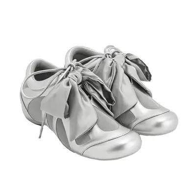 JW Pei Rosie Metallic Bow Tie Low Top Sneakers in silver