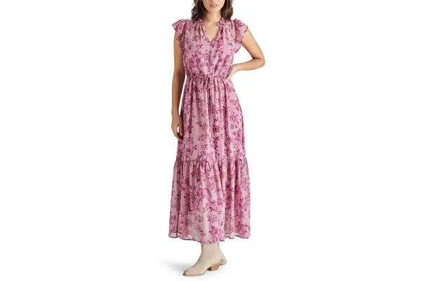 Nordstrom Steve Madden Osiris Floral Tiered Split Neck Tie Waist Maxi Dress